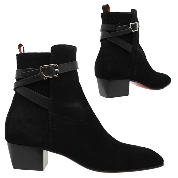 Christian Louboutin Rosalio Jodhpur Boots Black Suede Leather Size 10 US New CHRISTIAN LOUBOUTIN Rosalio Jodhpur buckled leather-trimmed  main image 2